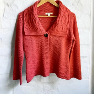 JM Collection Orange-Red Single Button Collared Cardigan Sweater, S